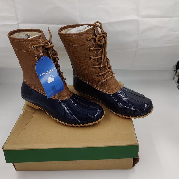JBU Maplewood Waterproof Boots, Navy/ Tan, Women's Size 8.5 - Picture 1 of 8